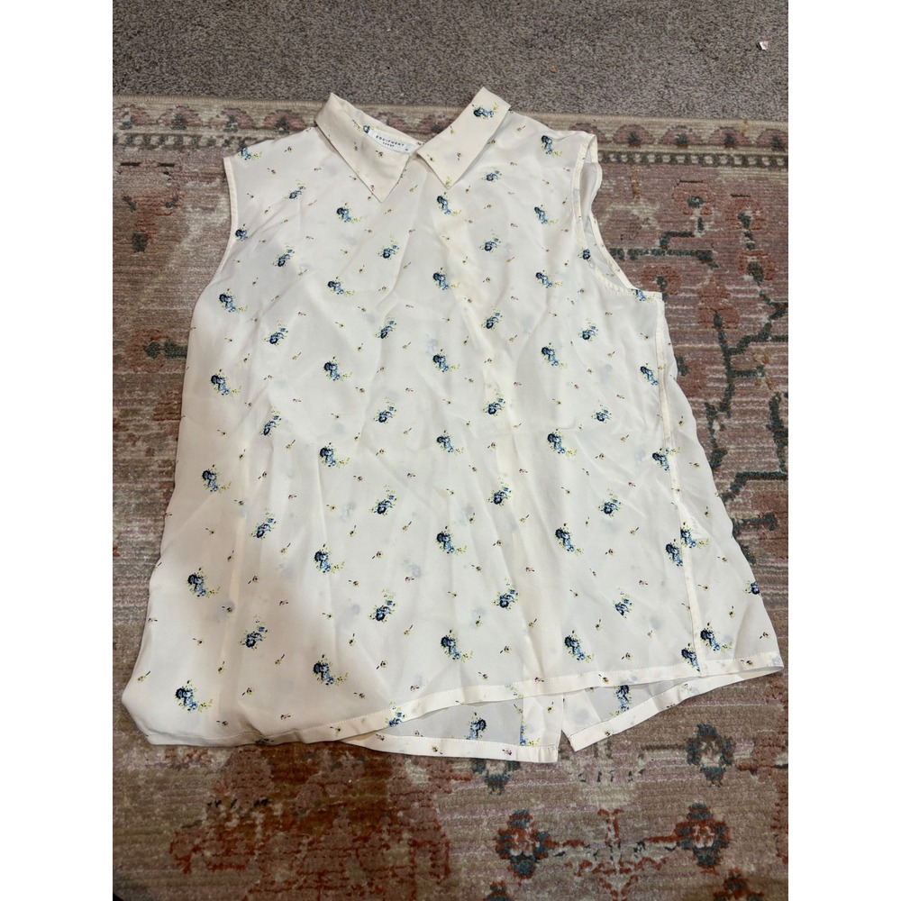 Equipment Femme Ivory Floral Silk Sleeveless Blouse Button Back Top Womens M